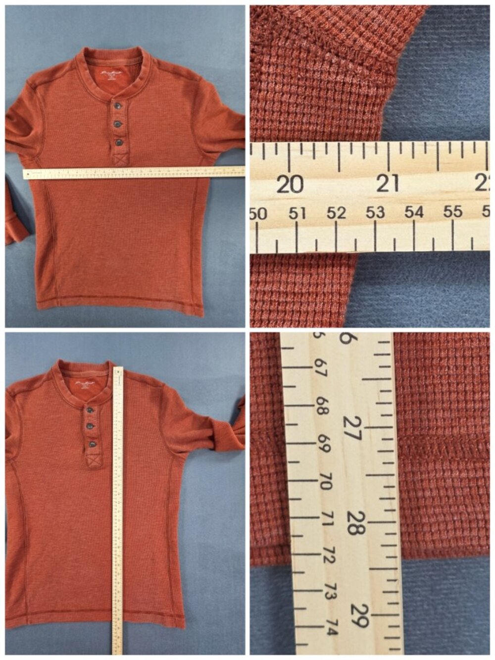 Eddie Bauer Men's Medium Henley Shirt Rust Waffle Knit Long Sleeve - Picture 8 of 8
